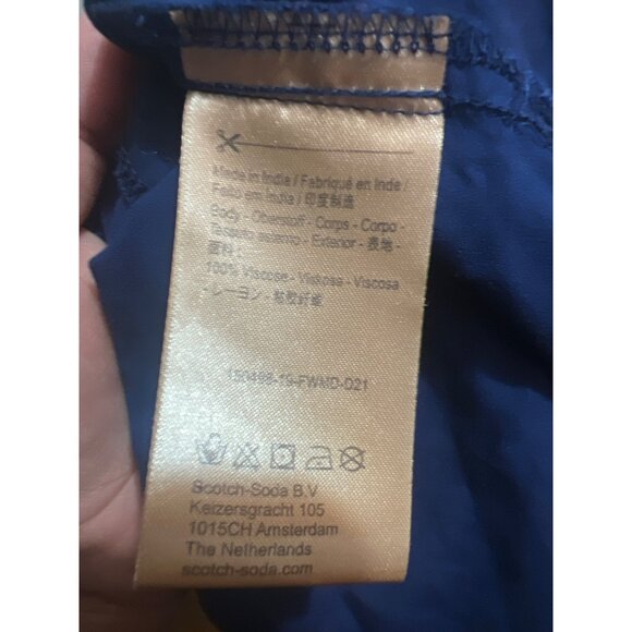 Scotch & Soda Ams Blauw Mens Short Sleeve Shirt Navy With Red Print Viscose Butt - Picture 5 of 6